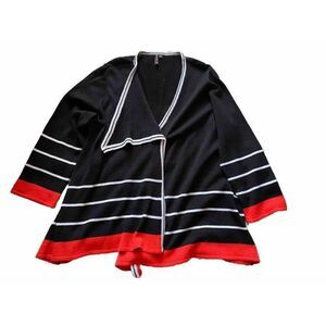 Roni Rabl Sweater Duster Black White Red 1x Striped Knit Layering